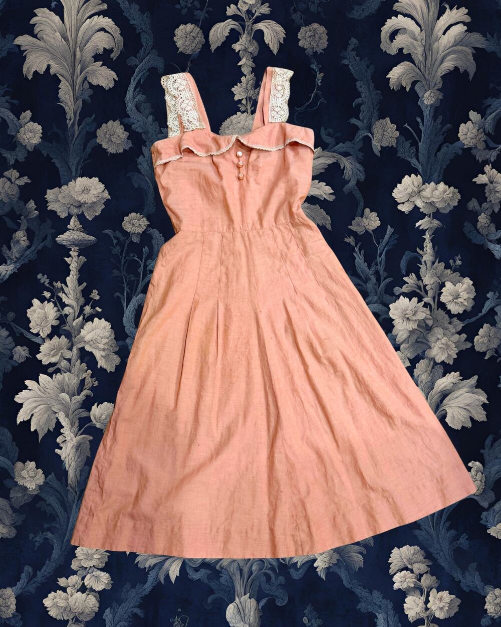 One-of-a-Kind Vintage 30s/40s Upcycled Cottagecore Midi Dress Rose & Lace S